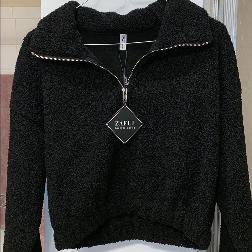 Never worn-Zaful half zip faux fur sweatshirt